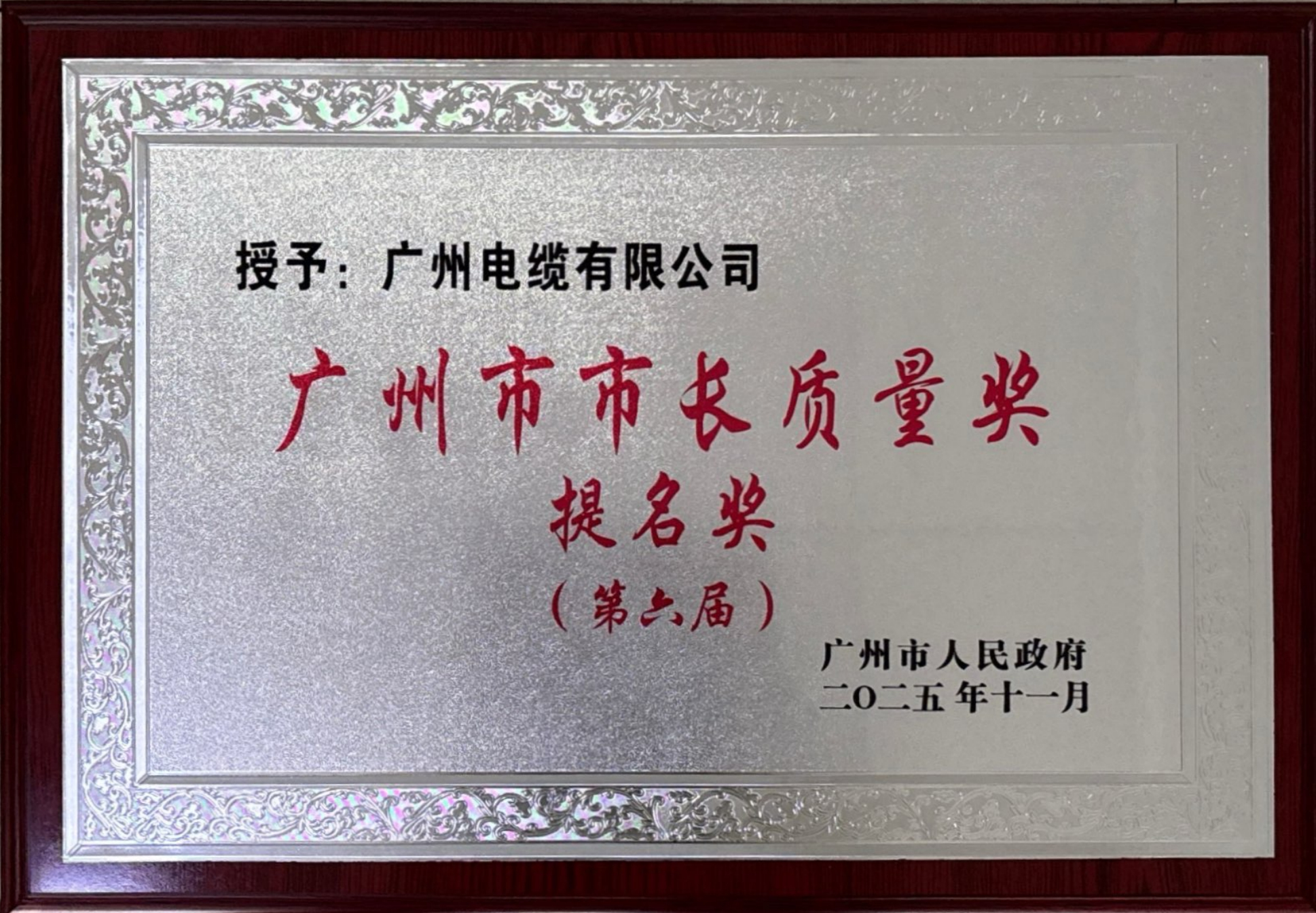 广州市市长质量奖提名奖（第六届）